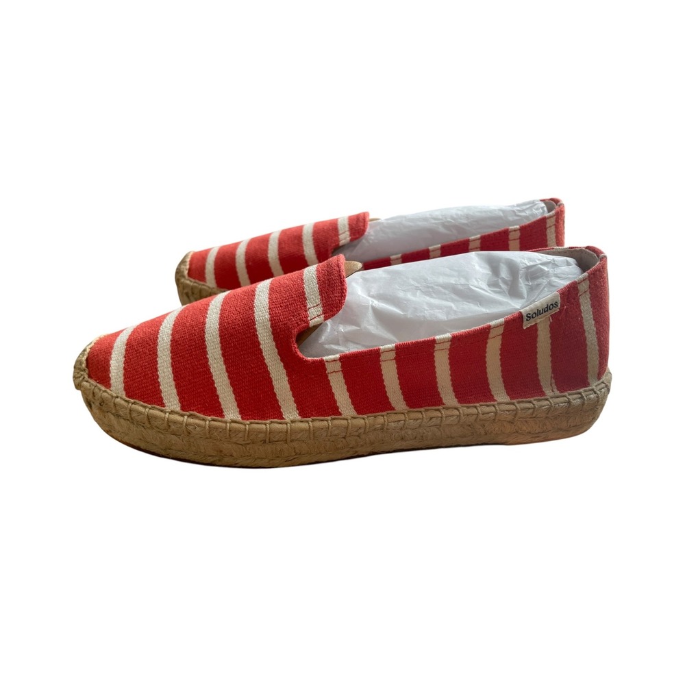 Soludos Platform Smoking Slipper Coral Stripe Espadrilles US Size 8 NEW